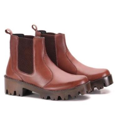 Imagem de Bota Coturno Feminina Couro Casual Cano Curto Conforto-Feminino