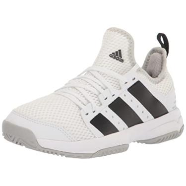 Imagem de adidas Tênis de corrida infantil unissex Stabil para ambientes internos, Branco/Preto/Cinza, 2 Little Kid