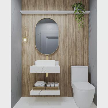 Imagem de Bancada em Porcelanato para Banheiro 60cm Sem cuba branco