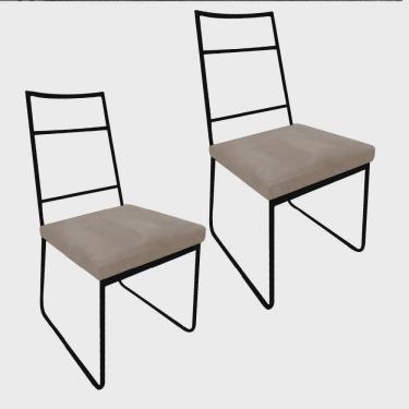 Imagem de Kit 02 Cadeiras Sala de Jantar Escritório Office Stark Industrial Ferro Preto Sintético Bege - Ahz Móveis