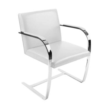 Imagem de Cadeira Brno Escritório Couro Sintético Branco Barra Chata Cromada Cor Branco