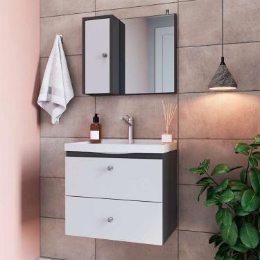 Imagem de Conjunto de Gabinete e Armário de Banheiro com Espelho Versato 2 pt 1 gv Grafite e Branco