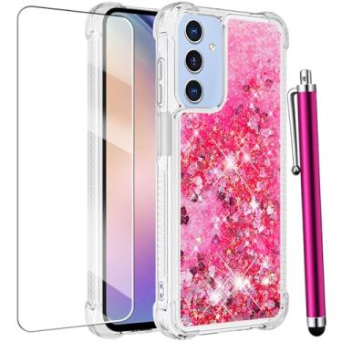 Imagem de CAIYUNL Capa para celular Samsung Galaxy A16 5G com protetor de tela, glitter brilhante líquido flutuante bonito mulheres meninas capa protetora de silicone macio TPU macio à prova de choque para