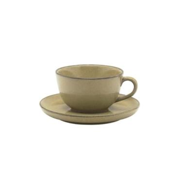 Imagem de Xícara de Chá 200ml Com Pires Flat Ocre Cerâmica