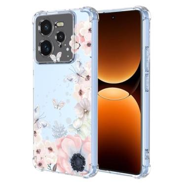 Imagem de RRXSYXL Capa para Oppo Realme GT7 Pro 5G com estampa floral transparente, capa macia à prova de choque para Oppo Realme GT7 Pro 5G, borboletas de flores rosa