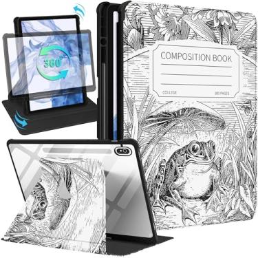 Imagem de Wazzasoft Capa para Samsung Galaxy Tab S10 Fe – Capa Tab S9 Fe/S9 com suporte para lápis, mulheres, meninas, fofa, feminina, sapo bonito, design estético exclusivo, capa para tablet rotativa para