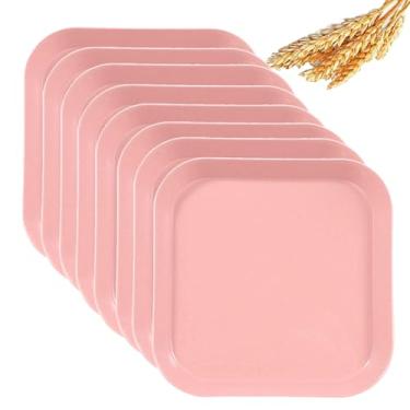 Imagem de Conjunto de pratos quadrados de palha de trigo de 15 cm, prato de jantar profundo inquebrável, leve, uso reutilizável para casa e cozinha (rosa, 8)