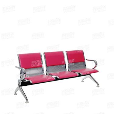 Imagem de Longarina 3 Lugares Cromada com Estofado Rosa (7739) B-203A -03L - Makkon