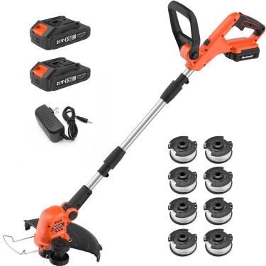 Imagem de MAXLANDER Aparador De Grama Sem Fio Weed Wacker, 20 V, 12 Polegadas, Aparador De Grama Sem Fio, Operado Por Bateria Com 8 Carretéis De Reposição, Aparador De Grama Leve (2 Baterias De 2,0 Ah E Carr