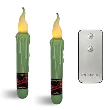 Imagem de NJAO HOO Velas Curtas de Cera Real LED Sem Chama com Controle Remoto, Castiçais Verdes Grama de 16,7 cm, Velas de Primavera Sem Chama Rústicas Sem Chama para Casa, Pacote com 2