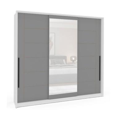 Imagem de Guarda-Roupa Casal com Espelho Lisboa 3 Portas 4 Gavetas Branco e Cinza