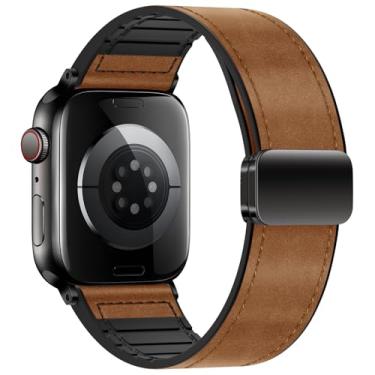 Imagem de Qimela Pulseira de couro magnético compatível com Apple Watch séries 10, 9, 8, 7, 6, 5, 4, 3, Ultra 2 1 SE de 38 mm, 40 mm, 41 mm, 42 mm, 45 mm, 46 mm, 49 mm
