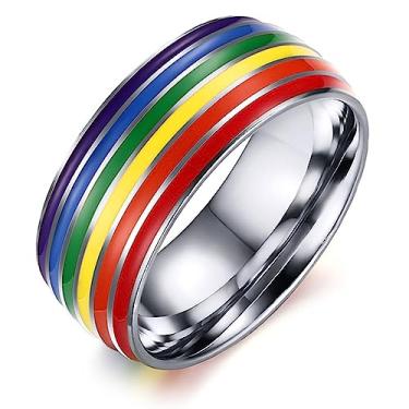 Imagem de mintolex Anel de orgulho de aço de titânio LGBT arco-íris para gays, lésbicas, bissexuais, trans, não binários, LGBTQ, mês do orgulho, amizade, casamento, compromisso, presente para casais, homens e