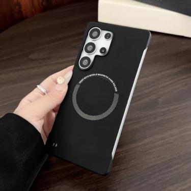 Imagem de MVVKKY Para Galaxy S24+ Frameless Magnetic com capa fosca Carregamento sem fio Hard PC (para Galaxy S24+/preto)