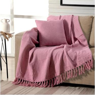 Imagem de Manta Decorativa Para Sofá Boho Favo de Mel Rosa - FASTLAR, 140x150cm