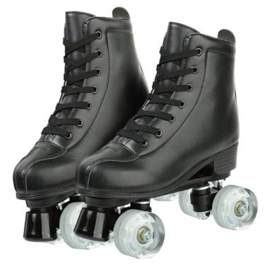 Imagem de Patins femininos de couro PU patins de rolo de cano alto clássicos rodas duplas brilhantes para ambientes internos e externos para adolescentes adultos unissex (roda flash, 37)