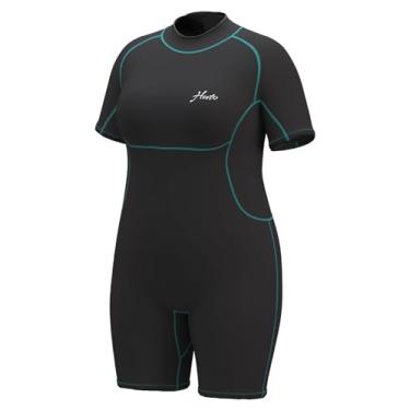 Imagem de Hevto Roupa de mergulho curta plus size feminina 3/2 mm neoprene curto molhado em água fria zíper traseiro para natação mergulho SUP (mulheres preto, 28)