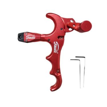 Imagem de JIANZD Lançamento de arco com 4 dedos 360° rotação de liga de alumínio para arco composto vermelho