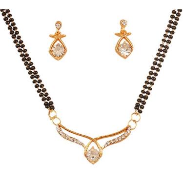 Imagem de Touchstone Estilo Bollywood indiano zircônia zircônia zircônia cúbica contas pretas conjunto de mangalsutra de designer simbólico em tom dourado ou branco para mulheres., Strass, Sem Pedra Preciosa