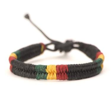 Imagem de Pulseira hippie xadrez Rasta couro algodão trançado bob marley pulseira