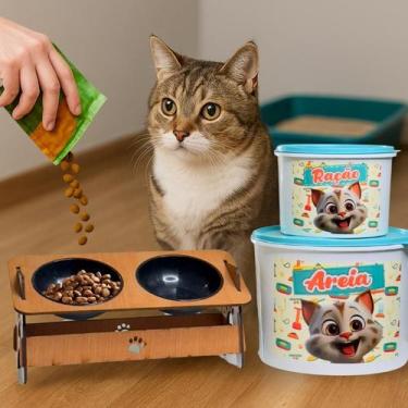 Imagem de Kit Pet Cães e Gatos Armazenamento de Alimentos Tigela Dupla Funcional