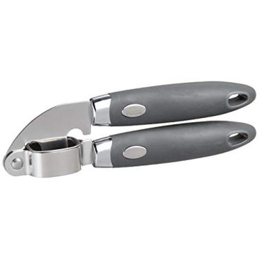 Imagem de Tovolo Espremedor de alho e triturador de aço inoxidável com aderência confortável de silicone, pode ser lavado na lava-louças, câmara removível para facilitar a limpeza, um carvão vegetal