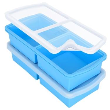 Imagem de Moldes de silicone para freezer, bandejas de silicone para 2 xícaras com tampa, recipiente para congelador de sopa, moldes grandes de cubos de gelo, perfeitos para armazenar lasanha, sobras, molhos