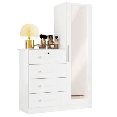 Imagem de Guarda Roupa Solteiro Com Sapateira E Cômoda 4 Gavetas E Espelho Viena Albatroz Branco