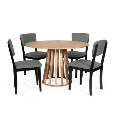 Imagem de Mesa De Jantar Redonda Gabi Jade Com 4 Cadeiras Estofadas Ella Preto/cinza