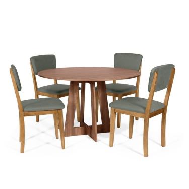 Imagem de Mesa De Jantar Redonda Montreal Noronha Com 4 Cadeiras Estofadas Ella Cinza