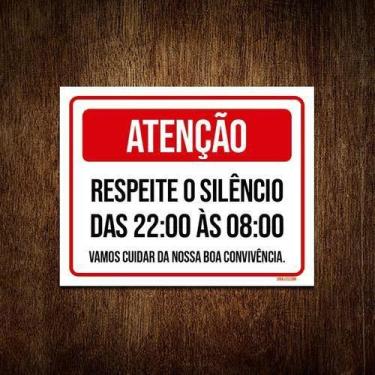 Imagem de Placa Atenção Respeite Silêncio 22 As 8 18x23cm 10un - Sinalizo.Com