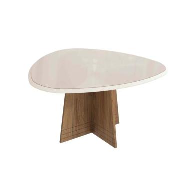 Imagem de Mesa Para Cozinha Lótus Com Tampo Madeirado Com Vidro 105x135cm Nogueira Off White Vidro Off White Kappesberg