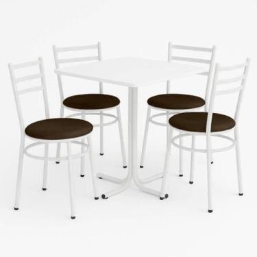Imagem de Mesa de Jantar Quadrada 70cm Branca Com 4 Cadeiras Estofada Branca - L