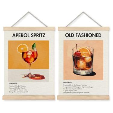 Imagem de Yomisex Aperol Spritz Old Fashioned Cocktail Wall Art Poster, Vintage Italiano Americano Cocktail Impressão Arte de Parede Emoldurado para Casa Cozinha Bar Pub Decoração, 30,5 x 40,6 cm Conjunto de 2