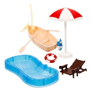 Imagem de Milisten Piscina Em Miniatura Conjunto De Decoração De Acessórios De Praia Casa De Bonecas Mini De Natação Guarda-Sol De Praia Cadeira Decoração De Verão De Jardim De