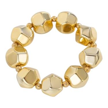 Imagem de PINK TOWN Pulseiras grossas de contas de ouro, pulseira elástica com contas redondas grandes vintage punk metal stretch pulseiras ajustáveis joias modernas para mulheres, Large, Plástico, Sem Pedra