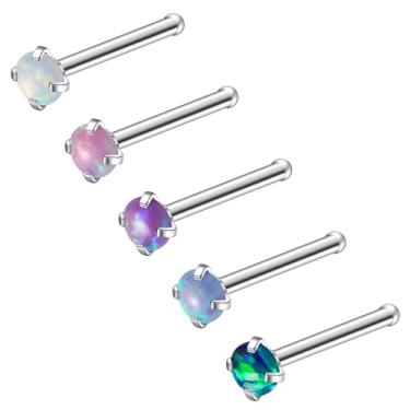 Imagem de Ruifan Anéis de nariz ASTM F136 de titânio 18 G, 20 G, 22 g, cor mista, redondo, opala para nariz, parafuso, em forma de L, joia de piercing corporal hipoalergênica para mulheres 1,5 mm, 2 mm, 2,5 mm