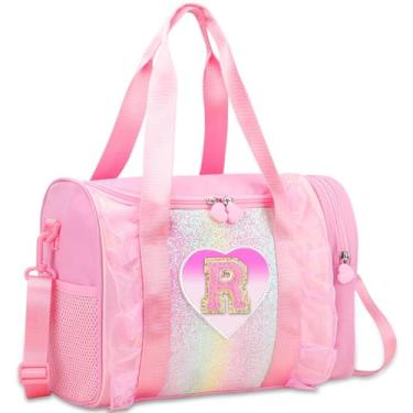 Imagem de Bolsa de dança com monograma personalizada para meninas – Mochila Oxford leve resistente à água para crianças de 3 a 6 anos para balé, festa do pijama e ginástica, rosa, Small, R