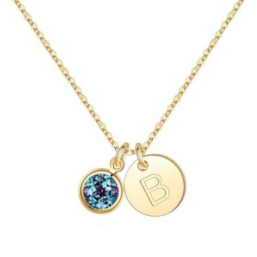 Imagem de Hidepoo Presentes de Dia das Mães para Mamães, Mulheres, Meninas Adolescentes - Colar com Inicial de Pedra do Nascimento para Meninas, Colar de Letra de Disco Banhado a Ouro 14 K, Colar Personalizado