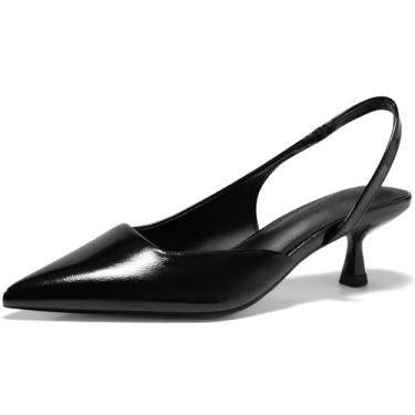 Imagem de Coutgo Sapato social feminino de salto alto stiletto com bico fino fechado D'Orsay, Preto polido, 37