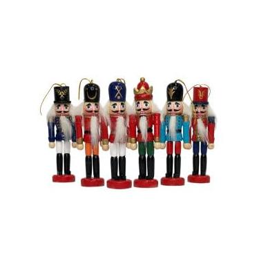 Imagem de Kit 6 Mini Bonecos Quebra-Nozes em Madeira, 12cm x 4cm, Decoração Natalina