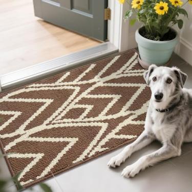 Imagem de HDFK Tapete de porta, tapete de entrada fino marrom 76 x 43 cm - Tapete interno discreto com parte traseira de borracha, antiderrapante para apartamentos e condomínios