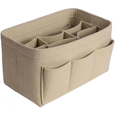 Imagem de Bolsa de inserção de feltro Saco de pano de chão de feltro feminino para feminino para organizador de bolsas (com bolso zíper destacável) Inserir bolsa de inserção de bolsa, estilo bege b, 2