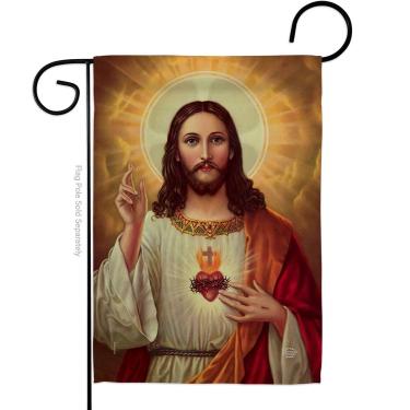 Imagem de Festa do Sagrado Coração de Jesus Bandeira Sinal de Quintal Decoração de Parede Cartaz de Casa Varanda Tela Religiosa Tapeçaria de Sala Fé Dia dos Pais Decoração de Cemitério para Quintal Cemitério
