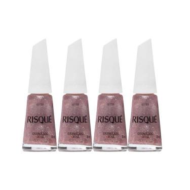 Imagem de Kit 4 Esmalte Risqué Cor Granulado Rosé Glitter 8ml