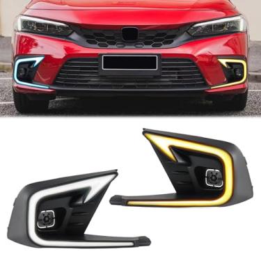 Imagem de Fancemot Faróis de neblina de LED luzes de circulação diurna brancas (DRL) luzes de seta âmbar luzes azuis de farol baixo compatíveis com Honda Civic Sedan 2022-2024 11ª geração