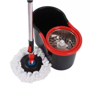 Imagem de Mop Giratório 360° com Balde, 2 Refis de Microfibra, Rodinha e Alça Regulável, Preto e Vermelho