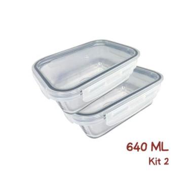 Imagem de Kit 2 Pote Vidro Hermético Marmita Mantimentos Cinza Tampa 640ml - Sem