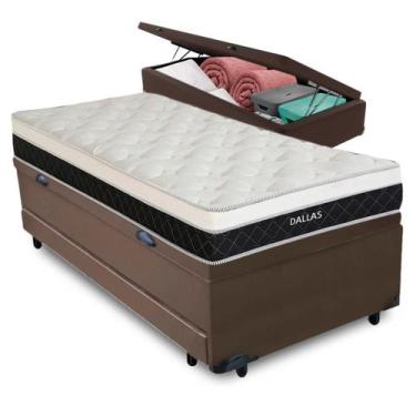 Imagem de Bicama Baú Marrom + Colchão Dallas Molas V-Tech Solteiro