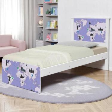 Imagem de Cama Solteiro com Cabeceira Adesivada Mapa Viagens - Kids Mobili